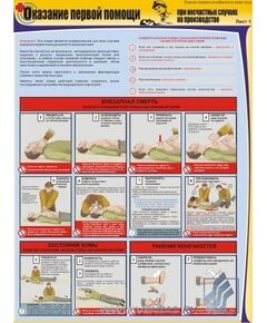 Комплект плакатов: Оказание первой помощи при несчастных случаях на производстве, 3 штуки, формат А2, ламинированные - Первая помощь, Плакаты (различные типоразмеры) -  1