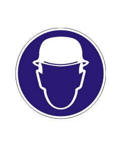 Работать в защитной каске (шлеме) (самоклейка) 200*200 мм - Предписывающие знаки (M), Знаки безопасности (самоклейка, пластик, металл) -  1