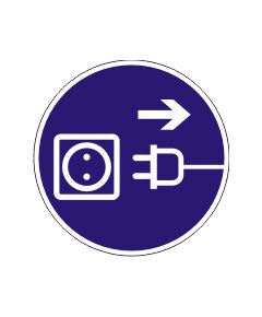 Отключить штепсельную вилку (пластик) 200*200 мм - Предписывающие знаки (M), Знаки безопасности (самоклейка, пластик, металл) -  1