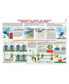 Плакат: Безопасность работ на высоте. Средства защиты работающих, 1 штука, формат А3, ламинированный - Строительство, Плакаты (различные типоразмеры) -  1
