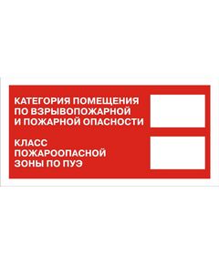 знак Категория помещения по взрывопожарной безопасности и класс пожароопасной зоны по ПУЭ (пластик) 150*300 - Вспомогательные знаки (VS), Знаки безопасности (самоклейка, пластик, металл) -  1