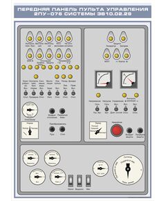 Плакат: Передняя панель пульта управления 2ПУ-076 системы ЭВ10.02.29 (600 х 900 мм, ламинированный, с пластиковым профилем и стальным крючком) - Хозяйство пассажирских перевозок, Железнодорожный транспорт -  1