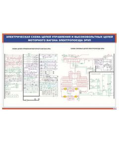 Плакат: Электрическая схема цепей управления и высоковольтных цепей моторного вагона электропоезда ЭР9п (900 х 600 мм, ламинированный, с пластиковым профилем и стальным крючком) - Моторвагонный подвижной состав, Железнодорожный транспорт -  1