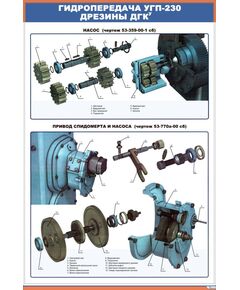Плакат: Гидропередача УГП- 230 дрезины ДГКу  (600 х 900 мм, ламинированный, с пластиковым профилем и  крючком) - Путевые машины и механизмы, Железнодорожный транспорт -  1