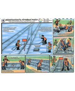 Комплект плакатов: Безопасность путевых работ. 6 листов, формат А2, ламинированные - Путь и путевое хозяйство, (ЦП), Железнодорожный транспорт -  1