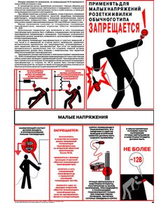 Плакат: Малые напряжения, 1 штука, формат А2, ламинированный - Энергетика, Электробезопасность, Плакаты (различные типоразмеры) -  1