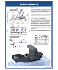 Плакат: Рельсовое скрепление ВГС5-50 (600 х 900 мм, ламинированный, с пластиковым профилем и стальным крючком) - Путь и путевое хозяйство, (ЦП), Железнодорожный транспорт -  1