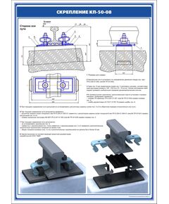 Плакат: Рельсовое скрепление КП-50-08 (600 х 900 мм, ламинированный, с пластиковым профилем и стальным крючком) - Путь и путевое хозяйство, (ЦП), Железнодорожный транспорт -  1
