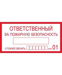 Ответственный за пожарную безопасность (самоклейка) 100*200 мм - Знаки пожарной безопасности (F), Знаки безопасности (самоклейка, пластик, металл) -  1