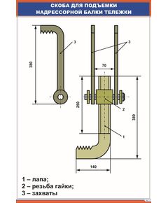 Плакат: Скоба для подъемки надрессорной балки тележки (600 х 900 мм, ламинированный, с пластиковым профилем и стальным крючком) - Вагоны и вагонное хозяйство, (ЦВ, ЦЛ), Железнодорожный транспорт -  1