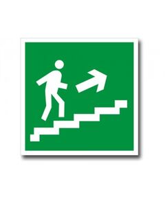 Направление к эвакуационному выходу по лестнице вверх направо (наклейка)200*200 мм - Эвакуационные знаки, (E), Знаки безопасности (самоклейка, пластик, металл) -  1