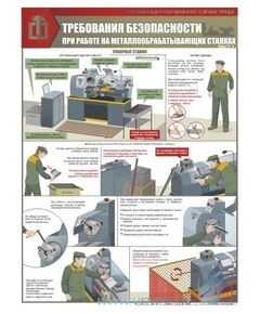 Комплект плакатов: Работы на металлообрабатывающих станках. Требования безопасности, 3 штуки, формат А2, ламинированные - Охрана труда, Безопасность работ, Плакаты (различные типоразмеры) -  1