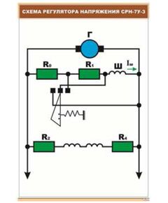 Плакат: Схема регулятора напряжения СРН-7У-34 (600 х 900 мм, ламинированный, с пластиковым профилем и стальным крючком) - Электровозы постоянного тока, Железнодорожный транспорт -  1
