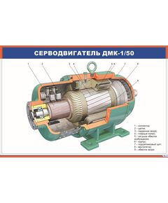 Плакат. Серводигатель ДМК-1/50 (900 х 600 мм, ламинированный, с пластиковым профилем и стальным крючком) - Электровозы переменного тока, Электрическое оборудование, Железнодорожный транспорт -  1