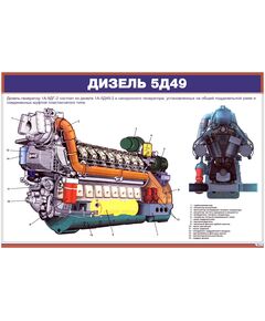 Плакат: Дизель 5Д49 (900 х 600 мм, ламинированный, с пластиковым профилем и стальным крючком) - Локомотивы и локомотивное хозяйство, (ЦТ, ЦТР), Железнодорожный транспорт -  1