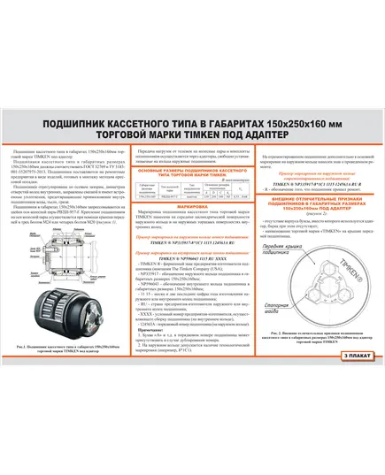 Плакат: Подшипник кассетного типа в габаритах 150х250х160 мм торговой марки TIMKEN под адаптер (900 х 600 мм, ламинированный, с пластиковым профилем и  крючком)
