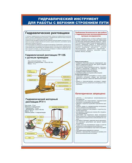 Плакат: Гидравлический инструмент для работы с верхним строением пути. Рихтовщики (600 х 900 мм, ламинированный, с пластиковым профилем и крючком)