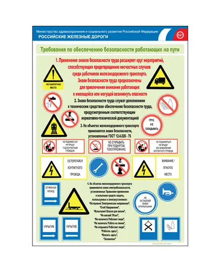 Комплект плакатов: Безопасность работающих на железнодорожном пути, 20 штук, формат А3, размер 297 x 420, ламинированные