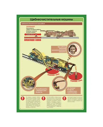 Плакат: Требования безопасности при работе со щебнеочистительными машинами (600 х 900 мм, ламинированный, с пластиковым профилем и стальным крючком)