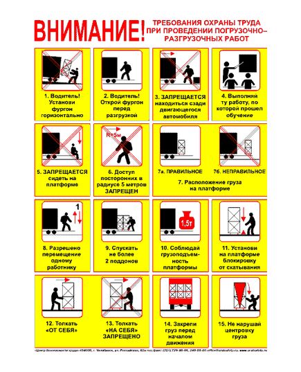 Плакат: Требования охраны труда при проведении погрузочно-разгрузочных работ, 1 штука, формат А2, ламинированный