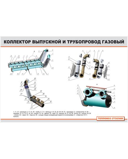 Плакат: Коллектор выпускной и трубопровод газовый  (900 х 600 мм, ламинированный с пластиковым профилем и крючком)