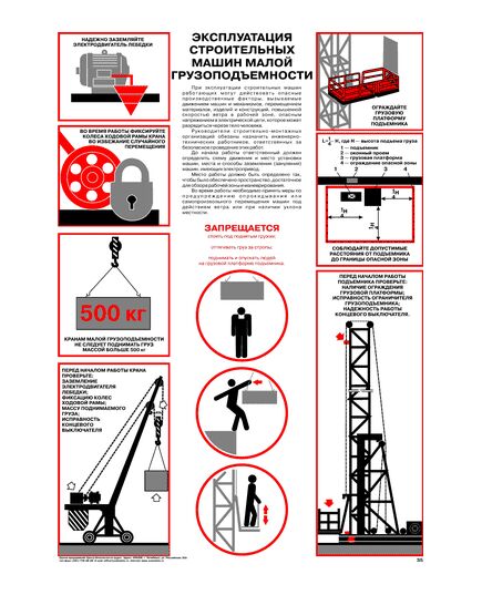 Плакат: Эксплуатация строительных машин малой грузоподъемности, 1 штука, формат А2, ламинированный