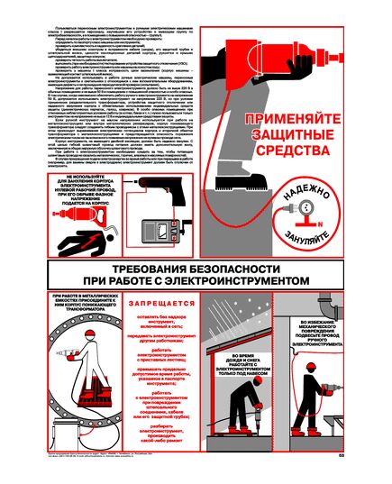 Плакат: Требования безопасности при работе с электроинструментом, 1 штука, формат А2, ламинированный