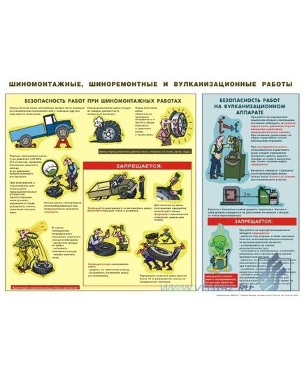 Плакат: Шиномонтажные, шиноремонтные и вулканизационные работы -  форм. А2,
