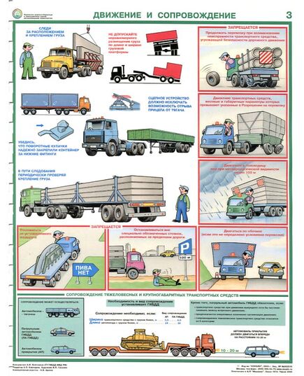 Комплект плакатов: Перевозка крупногабаритных и тяжеловесных грузов автомобильным транспортом, 4 листа, формат А2, ламинированные