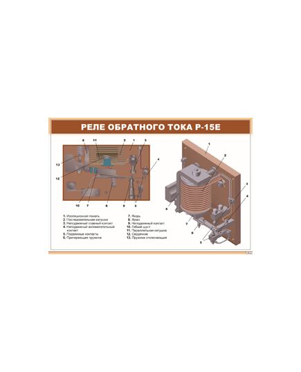 Плакат: Реле обратного тока Р-15Е (900 х 600 мм, ламинированный, с пластиковым профилем и стальным крючком)