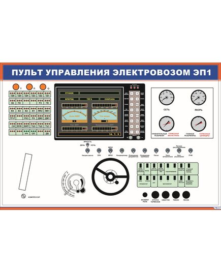 Пульт управления электровозом ЭП1 (900 х 600 мм, ламинированный, с пластиковым профилем и стальным крючком)