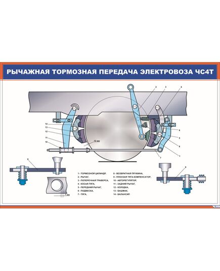 Рычажная тормозная передача электровоза ЧС-4Т (900 х 600 мм, ламинированный, с пластиковым профилем и стальным крючком)