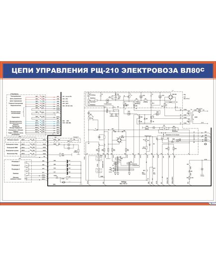 Цепи управления РЩ-210 электровоза ВЛ80с (900 х 600 мм, ламинированный, с пластиковым профилем и стальным крючком) - Электровозы переменного тока, Электрическое оборудование, Железнодорожный транспорт -  1