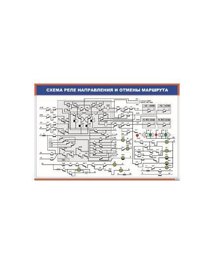 Схема реле направления и отмены маршрута (900 х 600 мм, ламинированный, с пластиковым профилем и стальным крючком)