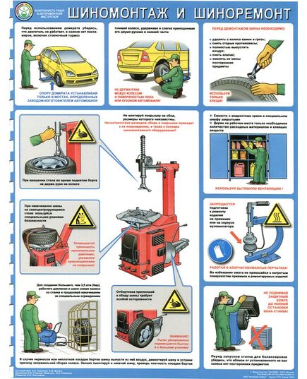 Плакат: Безопасность работ в авторемонтной мастерской. Шиномонтаж и шиноремонт,1 лист, ламинированный, А2