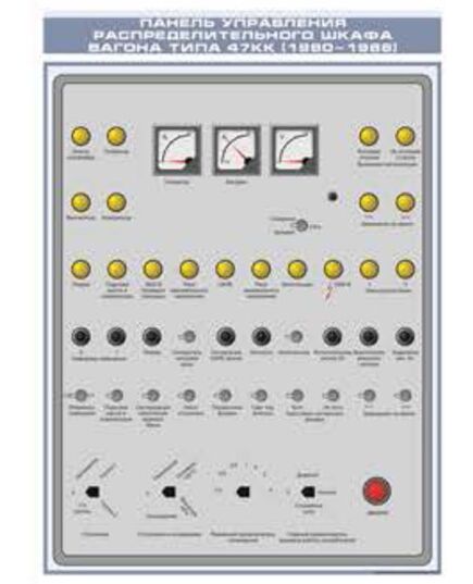 Панель управления распределительного шкафа вагона типа 47КК (1980-1986) (600 х 900 мм, ламинированный, с пластиковым профилем и стальным крючком) - Хозяйство пассажирских перевозок, Железнодорожный транспорт -  1