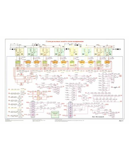 Плакат: Схема рельсовых цепей и схема кодировки (лист 3), плакат формат А3, - Автоблокировка с ТРЦ и централизованным размещением аппаратуры, Железнодорожный транспорт -  1