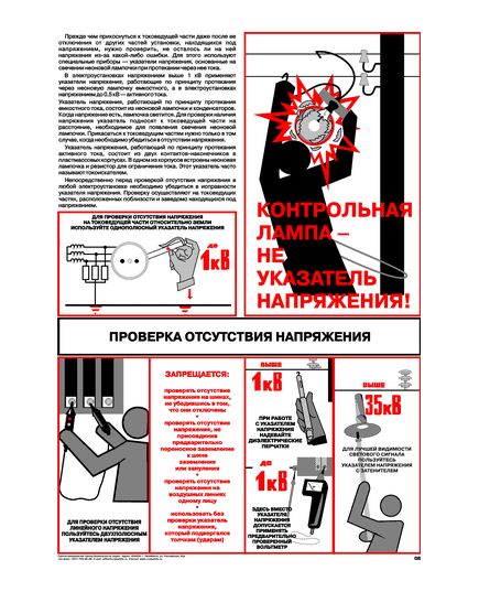 Плакат: Проверка отсутствия напряжения, 1 штука, формат А2, ламинированный - Энергетика, Электробезопасность, Плакаты (различные типоразмеры) -  1