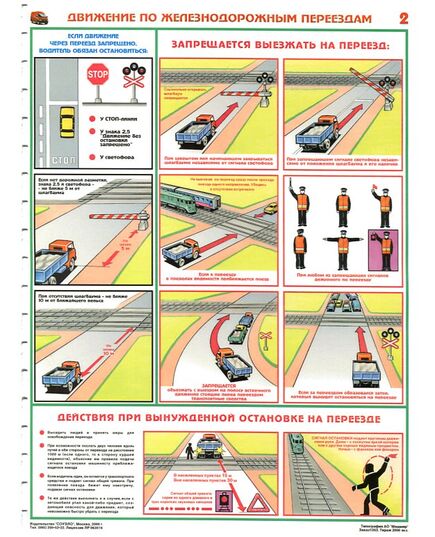 Комплект плакатов: Движение по железнодорожным переездам, 2 штуки, формат А2, ламинированные - ПТЭ и безопасность движения, (ЦРБ), Железнодорожный транспорт -  1