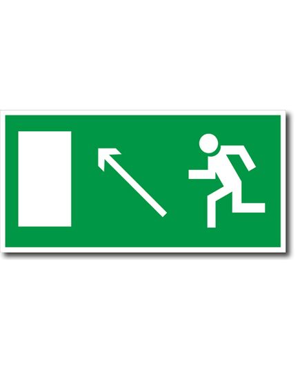 Направление к эвакуационному выходу налево вверх (металл) 150*300 мм - Эвакуационные знаки, (E), Знаки безопасности (самоклейка, пластик, металл) -  1