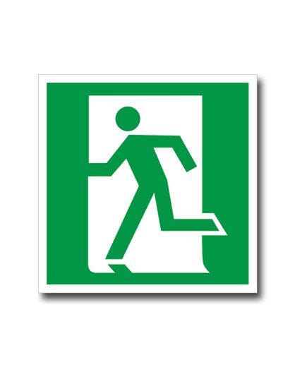 Выход здесь (левосторонний) (металл) 200*200 мм - Эвакуационные знаки, (E), Знаки безопасности (самоклейка, пластик, металл) -  1