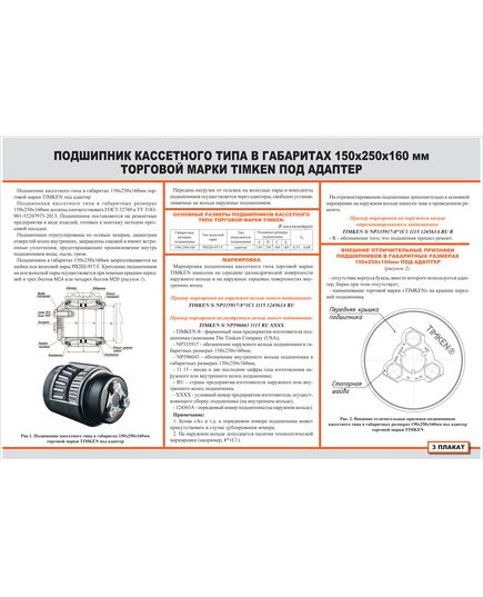 Плакат: Подшипник кассетного типа в габаритах 150х250х160 мм торговой марки TIMKEN под адаптер (900 х 600 мм, ламинированный, с пластиковым профилем и  крючком) - Вагоны и вагонное хозяйство, (ЦВ, ЦЛ), Железнодорожный транспорт -  1