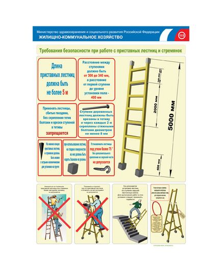 Комплект плакатов: Требования безопасности при работе с приставных лестниц и стремянок, 2 штуки, формат А2, ламинированные - Охрана труда, Безопасность работ, Плакаты (различные типоразмеры) -  1