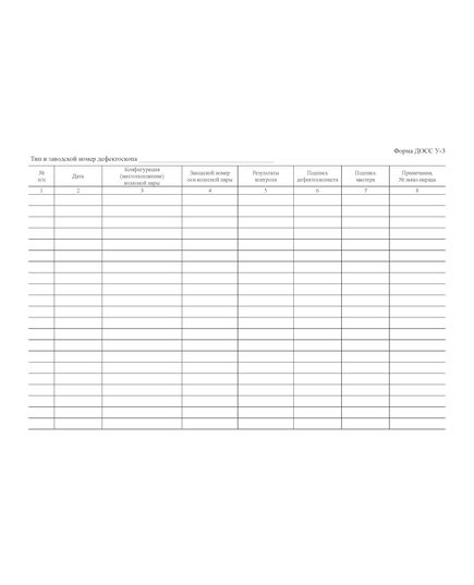 Форма ДОСС У-3. Книга результатов ультразвукового контроля поверхности катания колесных пар скоростных/высокоскоростных электропоездов. утв. Распоряжением ОАО "РЖД" от 14.02.2024 № 426/р (альбомный, прошитый, 100 страниц) - Высокоскоростное/скоростное движение, Железнодорожный транспорт -  1