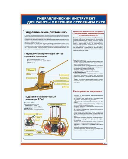 Плакат: Гидравлический инструмент для работы с верхним строением пути. Рихтовщики (600 х 900 мм, ламинированный, с пластиковым профилем и крючком) - Путь и путевое хозяйство, (ЦП), Железнодорожный транспорт -  1