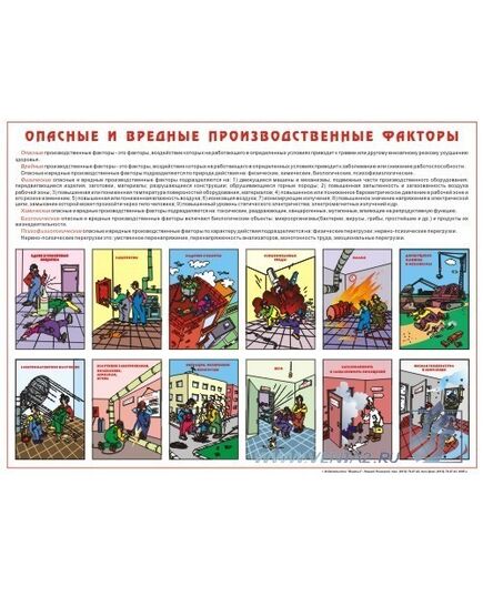 Плакат: Опасные и вредные производственные факторы, 1 штука, формат А2, ламинированный - Охрана труда, Безопасность работ, Плакаты (различные типоразмеры) -  1