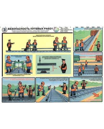 Комплект плакатов: Безопасность путевых работ. 6 листов, формат А2, ламинированные - Путь и путевое хозяйство, (ЦП), Железнодорожный транспорт -  4