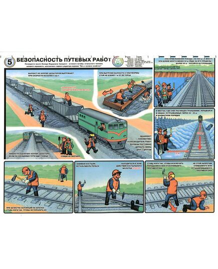 Комплект плакатов: Безопасность путевых работ. 6 листов, формат А2, ламинированные - Путь и путевое хозяйство, (ЦП), Железнодорожный транспорт -  1