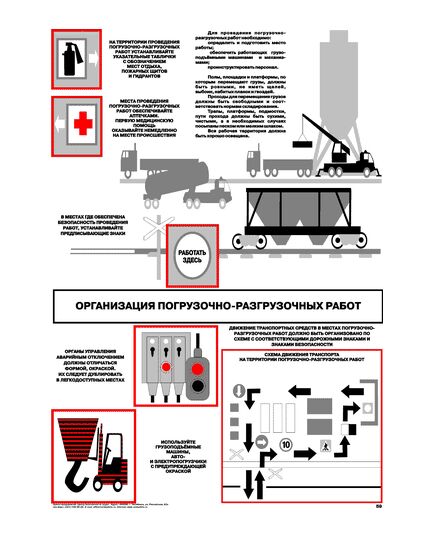Плакат: Организация погрузочно-разгрузочных работ , 1 штука, формат А2, ламинированный - Подъемные сооружения, Плакаты (различные типоразмеры) -  1
