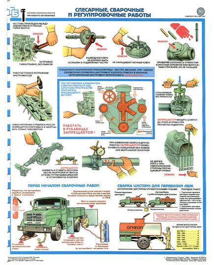 Комплект плакатов: Техника безопасности при ремонте автомобилей, 5 листов. формат А2, ламинированные - Автомобильный транспорт, Плакаты (различные типоразмеры) -  3